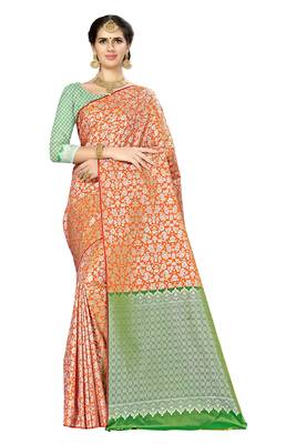 Orange woven banarasi saree with blouse 1
