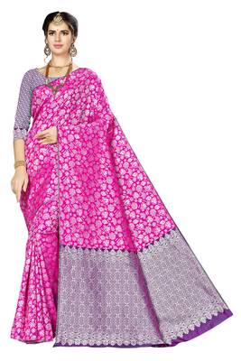 Magenta woven banarasi saree with blouse 1