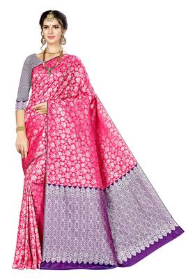 Pink woven banarasi saree with blouse 1