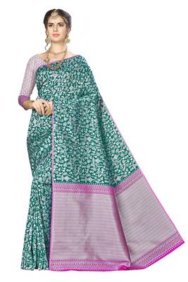 Sea green woven banarasi saree with blouse 1