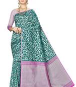 Sea green woven banarasi saree with blouse