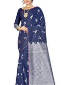 Navy blue woven banarasi saree with blouse