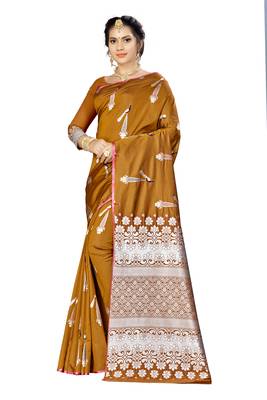 Mustard woven banarasi saree with blouse 1