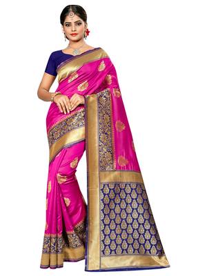 Pink woven banarasi saree with blouse 1