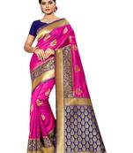Pink woven banarasi saree with blouse