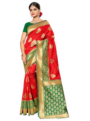 Red woven banarasi saree with blouse 1