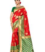 Red woven banarasi saree with blouse