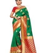 Green woven banarasi saree with blouse