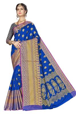 Blue woven banarasi saree with blouse 1