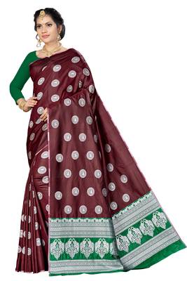Maroon woven banarasi saree with blouse 1