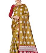 Mustard woven banarasi saree with blouse