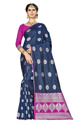 Navy blue woven banarasi saree with blouse 1