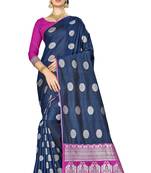 Navy blue woven banarasi saree with blouse