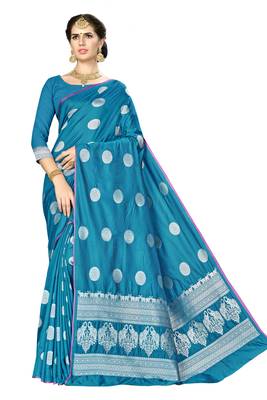Blue woven banarasi saree with blouse 1