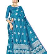 Blue woven banarasi saree with blouse