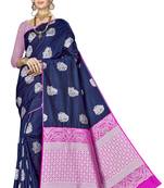 Navy blue woven banarasi saree with blouse