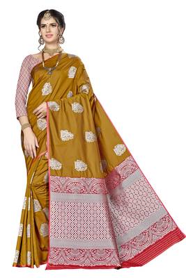 Mustard woven banarasi saree with blouse 1