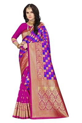 Multicolor woven banarasi saree with blouse 1