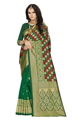 Multicolor woven banarasi saree with blouse 1