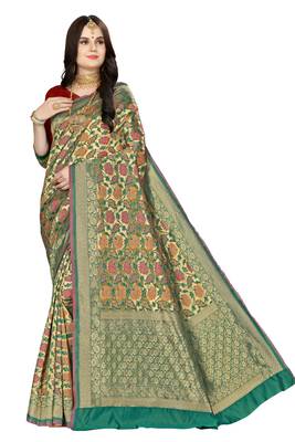 Multicolor woven banarasi saree with blouse 1
