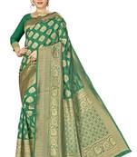Green woven banarasi saree with blouse