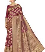 Maroon woven banarasi saree with blouse