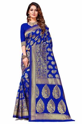 Blue woven banarasi saree with blouse 1
