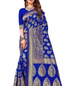 Blue woven banarasi saree with blouse