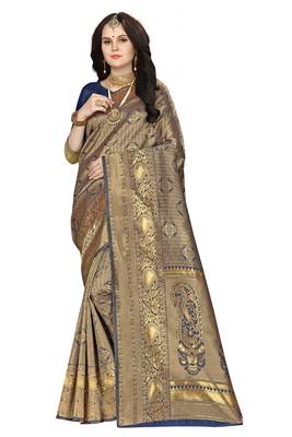 Navy blue woven banarasi saree with blouse 1