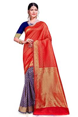 Red woven banarasi saree with blouse 1