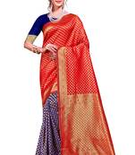 Red woven banarasi saree with blouse
