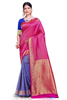 Pink woven banarasi saree with blouse 1