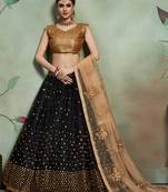  Black Thread And Sequins Embroidered Net Semi Stitched Lehenga Choli For Partywear