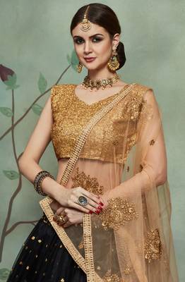  Black Thread And Sequins Embroidered Net Semi Stitched Lehenga Choli For Partywear 2