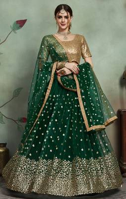 Green Net Embroidered Lehenga Choli 1