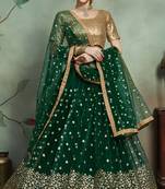 Green Net Embroidered Lehenga Choli
