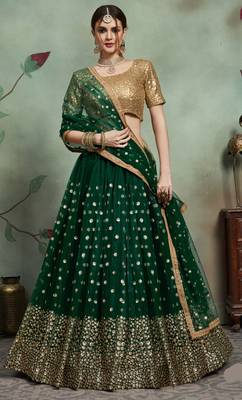 Green Net Embroidered Lehenga Choli 3