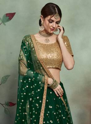 Green Net Embroidered Lehenga Choli 4