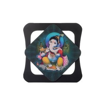 Lord Ganesha Playing Flute Special Effect Sparkle Velvet Touch Reprint on MDF 1