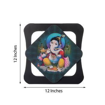 Lord Ganesha Playing Flute Special Effect Sparkle Velvet Touch Reprint on MDF 3