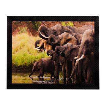 Group of Black Elephants Matt Textured UV Art Painting 1