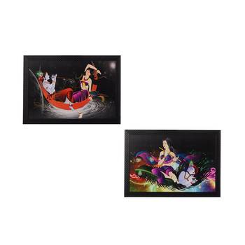 Set of 2 Radha Krishna Satin Matt Texture UV Art Painting 1