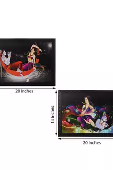 Set of 2 Radha Krishna Satin Matt Texture UV Art Painting