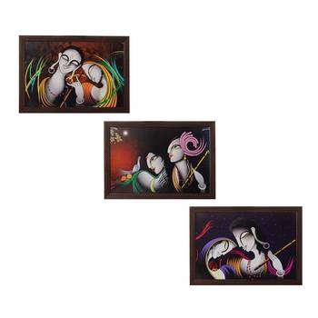 Set of 3 Radha Krishna Satin Matt Texture UV Art Painting 1