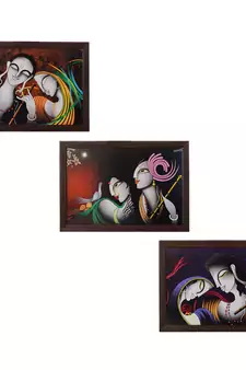 Set of 3 Radha Krishna Satin Matt Texture UV Art Painting