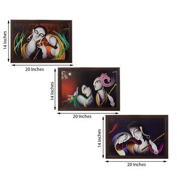 Set of 3 Radha Krishna Satin Matt Texture UV Art Painting 3