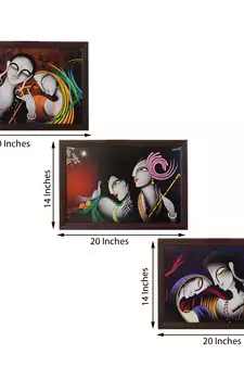Set of 3 Radha Krishna Satin Matt Texture UV Art Painting