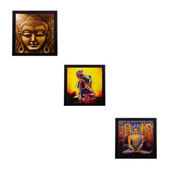 Set of 3 Meditating Buddha Matt Textured UV Art Painting 1