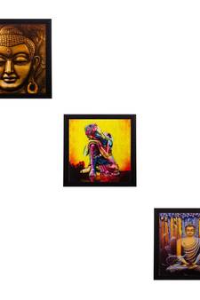 Set of 3 Meditating Buddha Matt Textured UV Art Painting