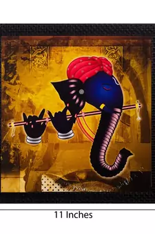 Lord Ganesha Playing Flute Matt Textured UV Art Painting